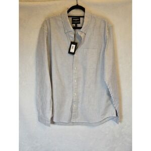 Bonobos Mens XXL Stretch Button‎ Down Long Sleeve White Gray Stripe Slim Fit
